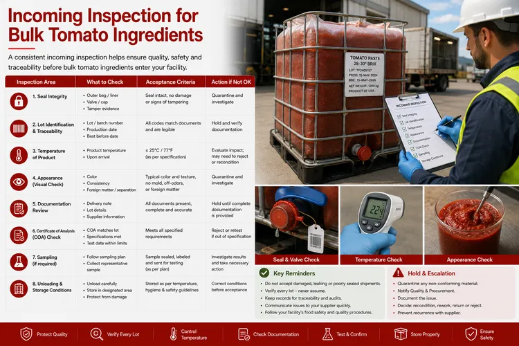 Incoming Inspection for Bulk Tomato Ingredients