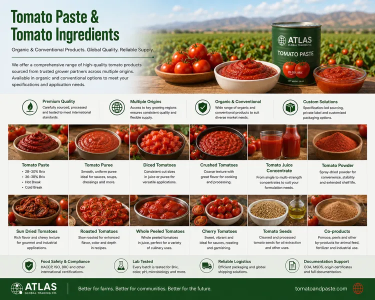Complete range of tomato paste and tomato ingredients