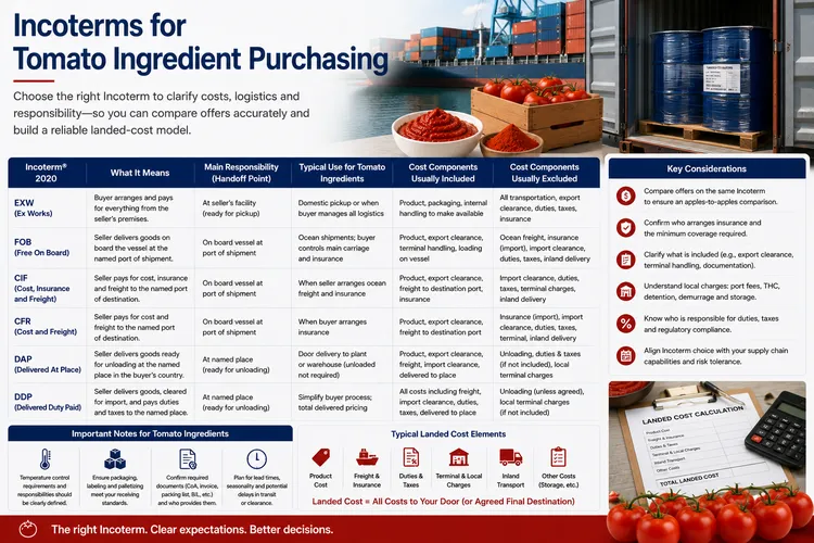 Incoterms for Tomato Ingredient Purchasing
