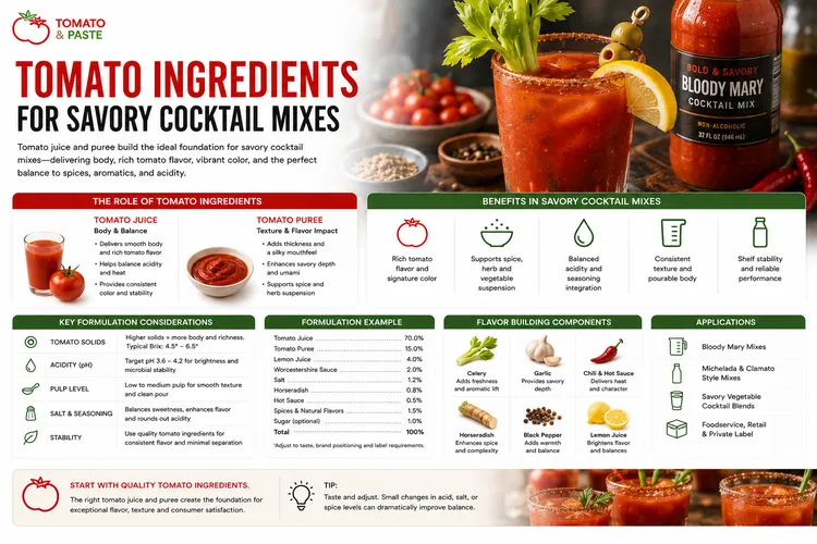 Tomato Ingredients for Savory Cocktail Mixes