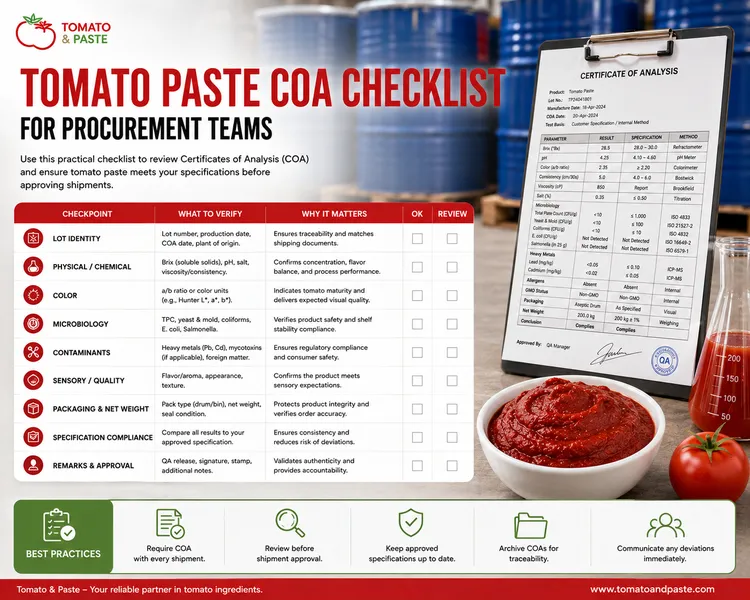 Tomato Paste COA Checklist for Procurement Teams