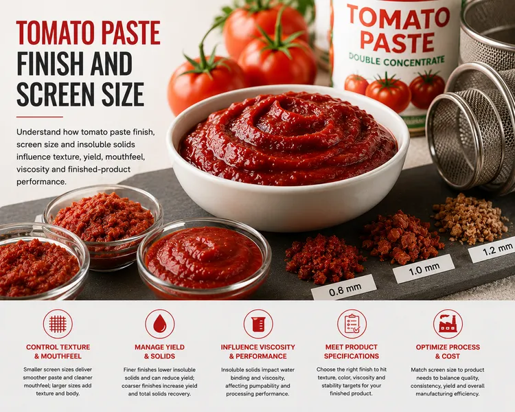 Tomato Paste Finish and Screen Size