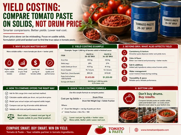Yield Costing: Compare Tomato Paste on Solids, Not Drum Price